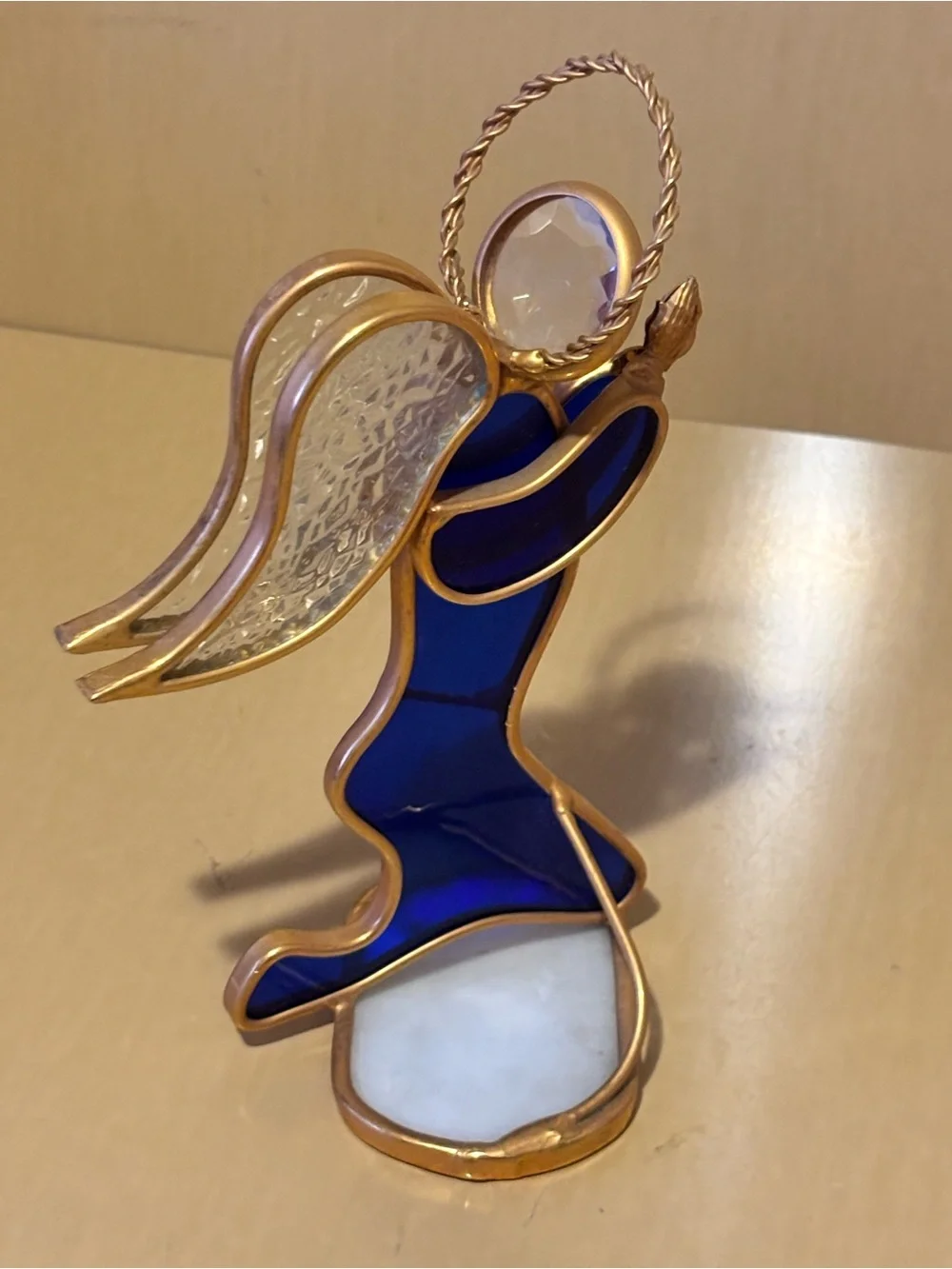 Cobalt Blue and Clear Glass Praying Angel Candleholder